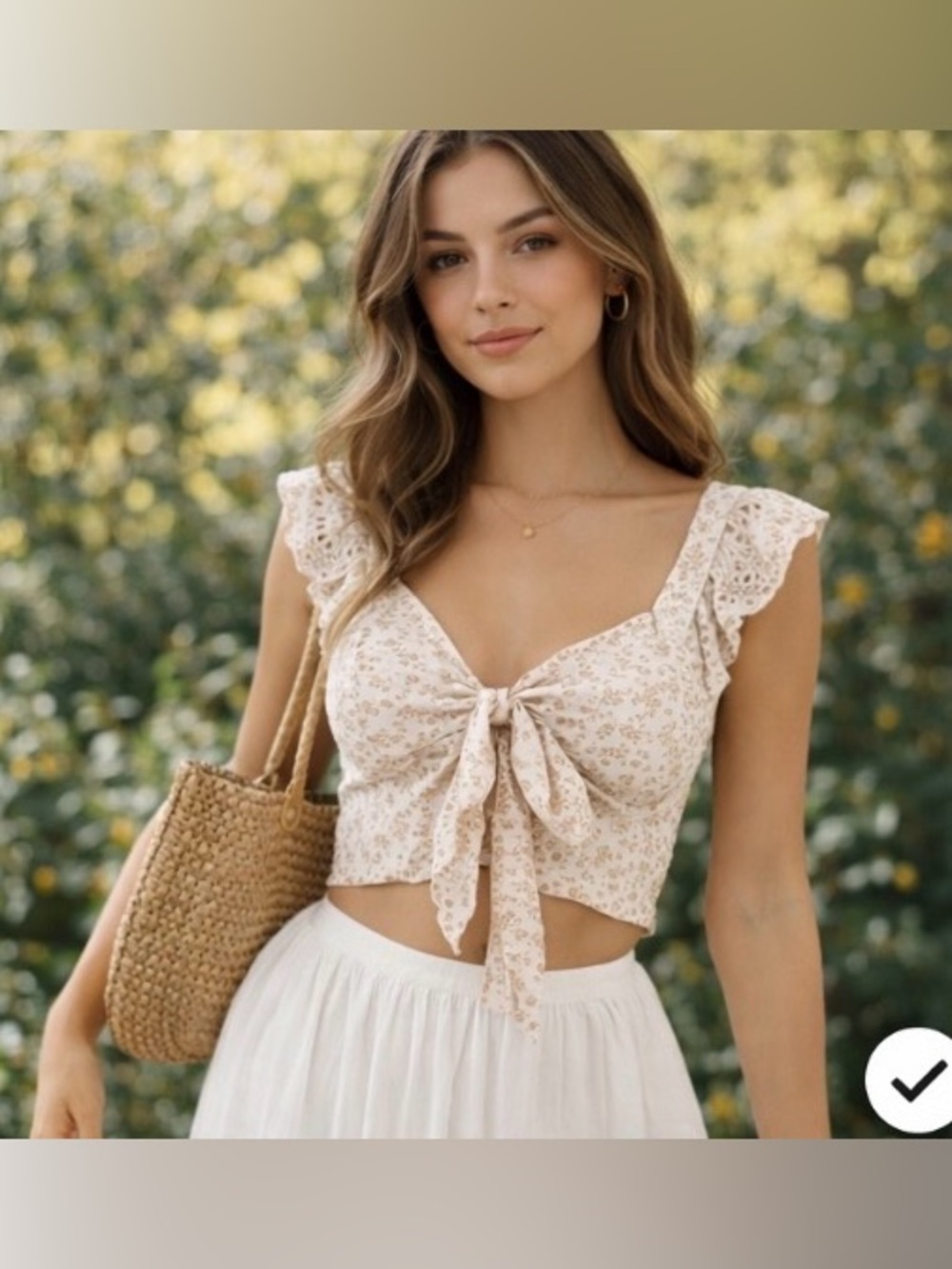 Floral Lace Trim Tie Front Crop Top XS Cottagecore Boho Summer Blouse